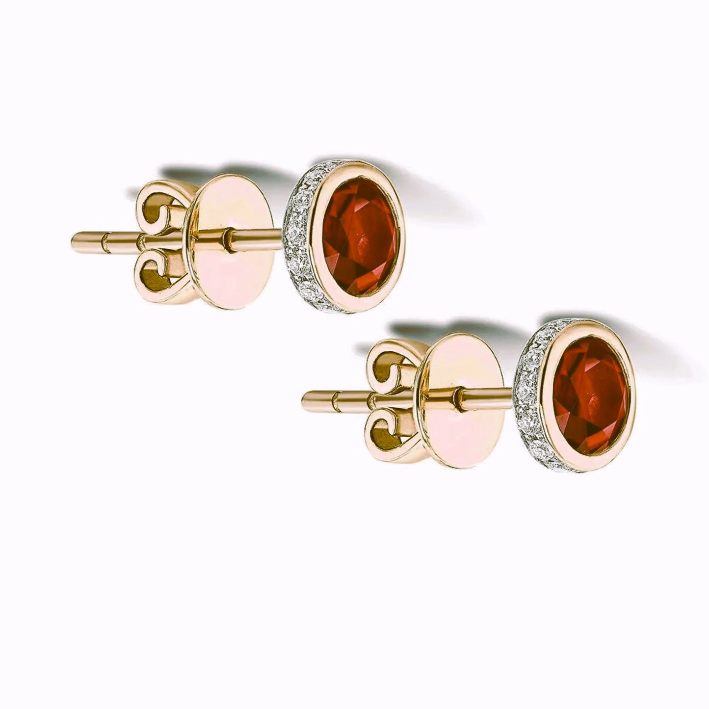14K Gold Round Cut Ruby Stud | Red Gemstone Earring | Diamond Ruby Bezel Stud Earrings |  Gift For Her. Cushionblue