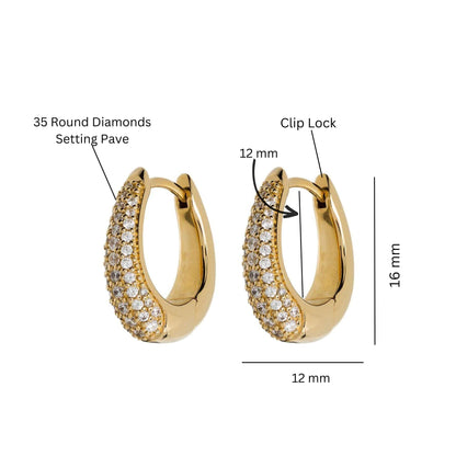 14K Gold Pave Diamond Huggie Earrings | Thick Tapered Hoops | Simple Gold Huggie | Celebrity Style Hoop Earrings | Gift for Her. Cushionblue