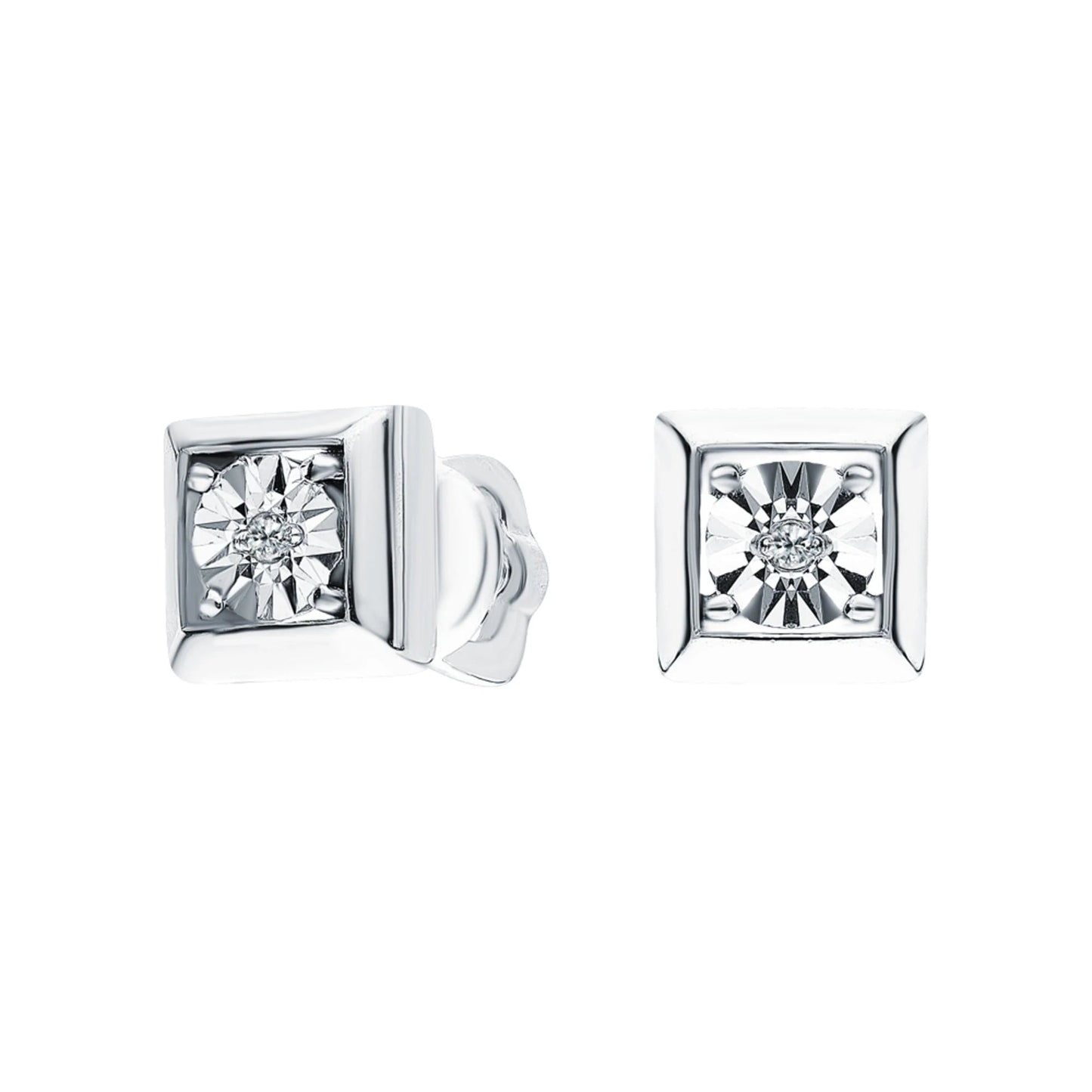 14K White Gold Princess Cut Diamond Stud Earrings | Dainty Square Frame Minimalist Earrings | Gift for Her. Cushionblue