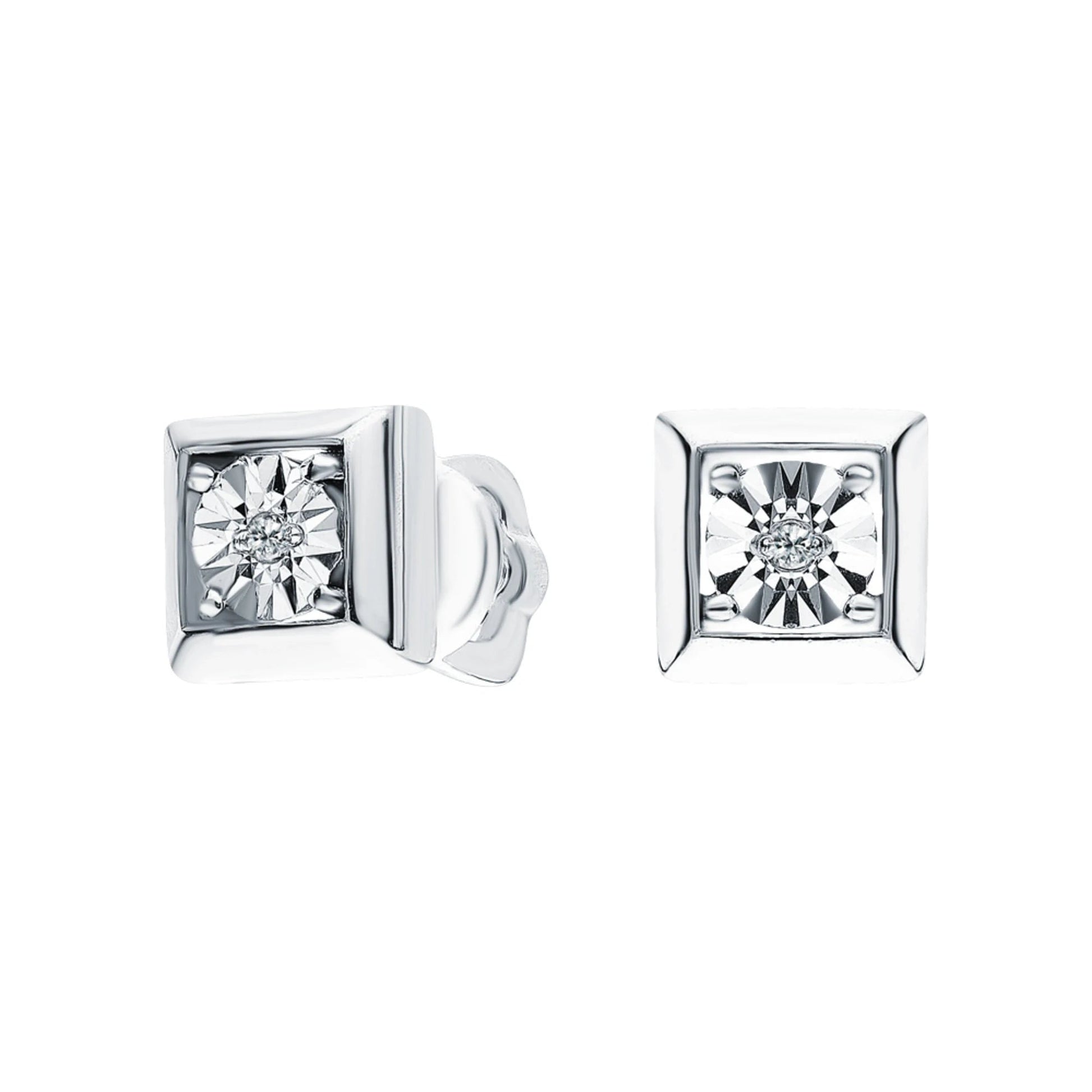 14K White Gold Princess Cut Diamond Stud Earrings | Dainty Square Frame Minimalist Earrings | Gift for Her. Cushionblue