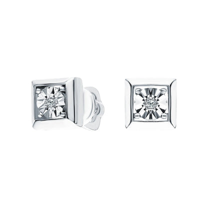 14K White Gold Princess Cut Diamond Stud Earrings | Dainty Square Frame Minimalist Earrings | Gift for Her. Cushionblue