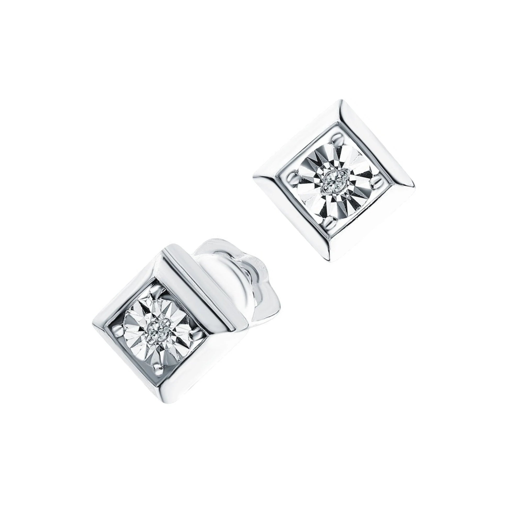 14K White Gold Princess Cut Diamond Stud Earrings | Dainty Square Frame Minimalist Earrings | Gift for Her. Cushionblue