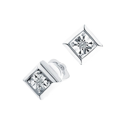 14K White Gold Princess Cut Diamond Stud Earrings | Dainty Square Frame Minimalist Earrings | Gift for Her. Cushionblue