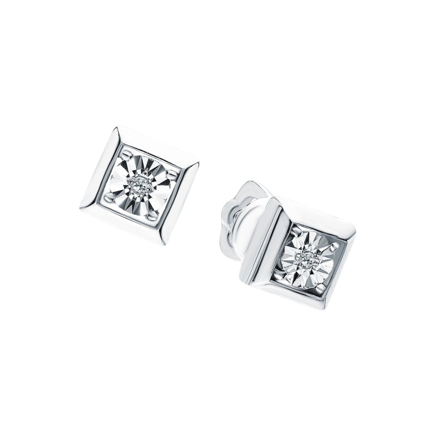 14K White Gold Princess Cut Diamond Stud Earrings | Dainty Square Frame Minimalist Earrings | Gift for Her. Cushionblue