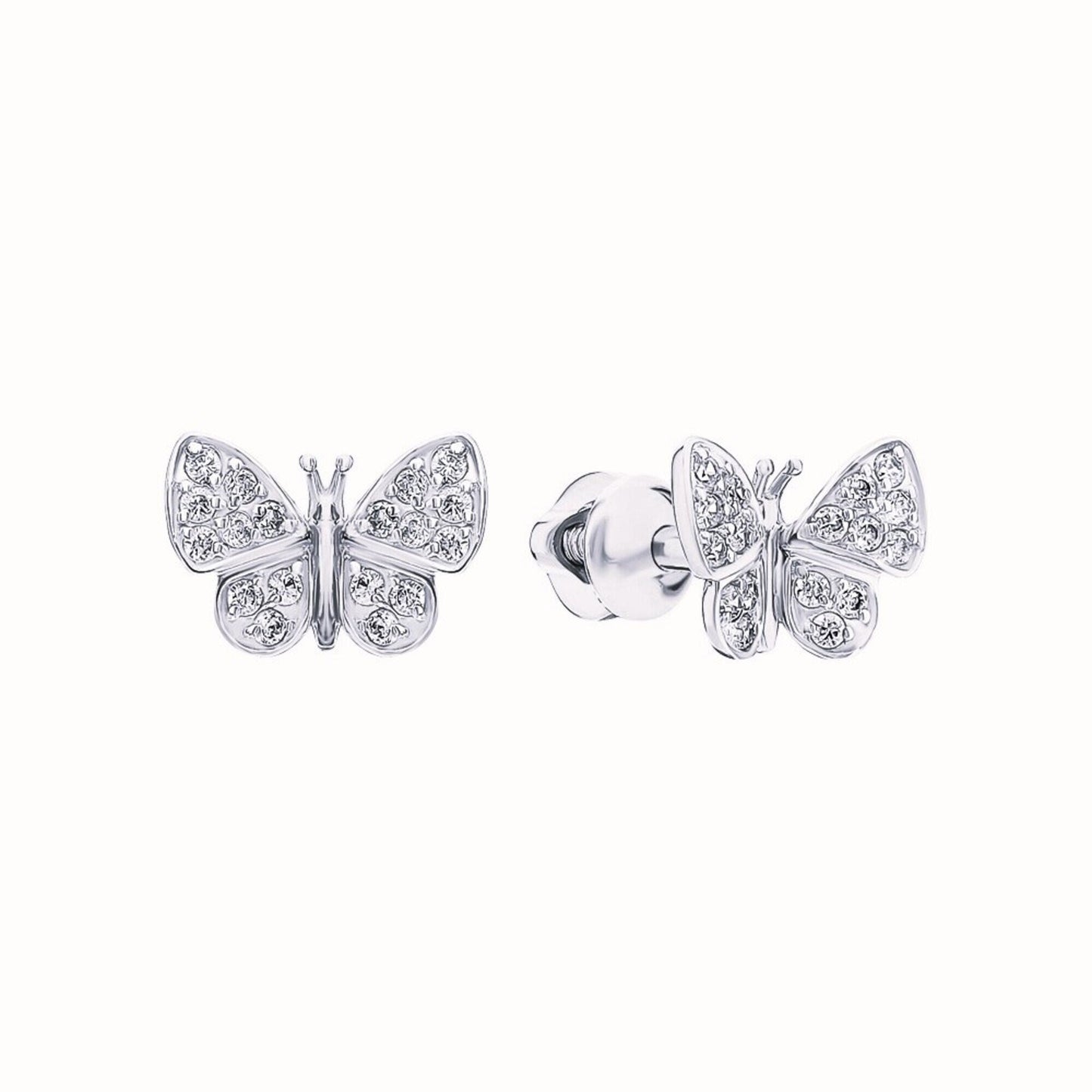 Butterfly Diamond Stud Earrings, Dainty 14K Gold Butterfly Earrings, Sparkly Nature-Inspired Jewelry, Minimalist Diamond Gift for Her Cushionblue