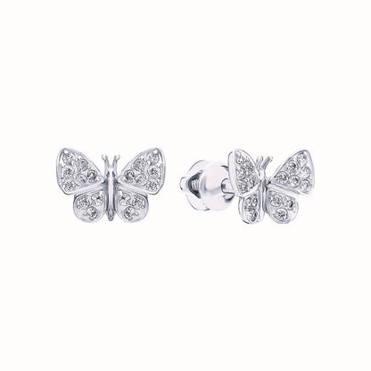 Butterfly Diamond Stud Earrings, Dainty 14K Gold Butterfly Earrings, Sparkly Nature-Inspired Jewelry, Minimalist Diamond Gift for Her Cushionblue