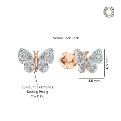 Butterfly Diamond Stud Earrings, Dainty 14K Gold Butterfly Earrings, Sparkly Nature-Inspired Jewelry, Minimalist Diamond Gift for Her Cushionblue