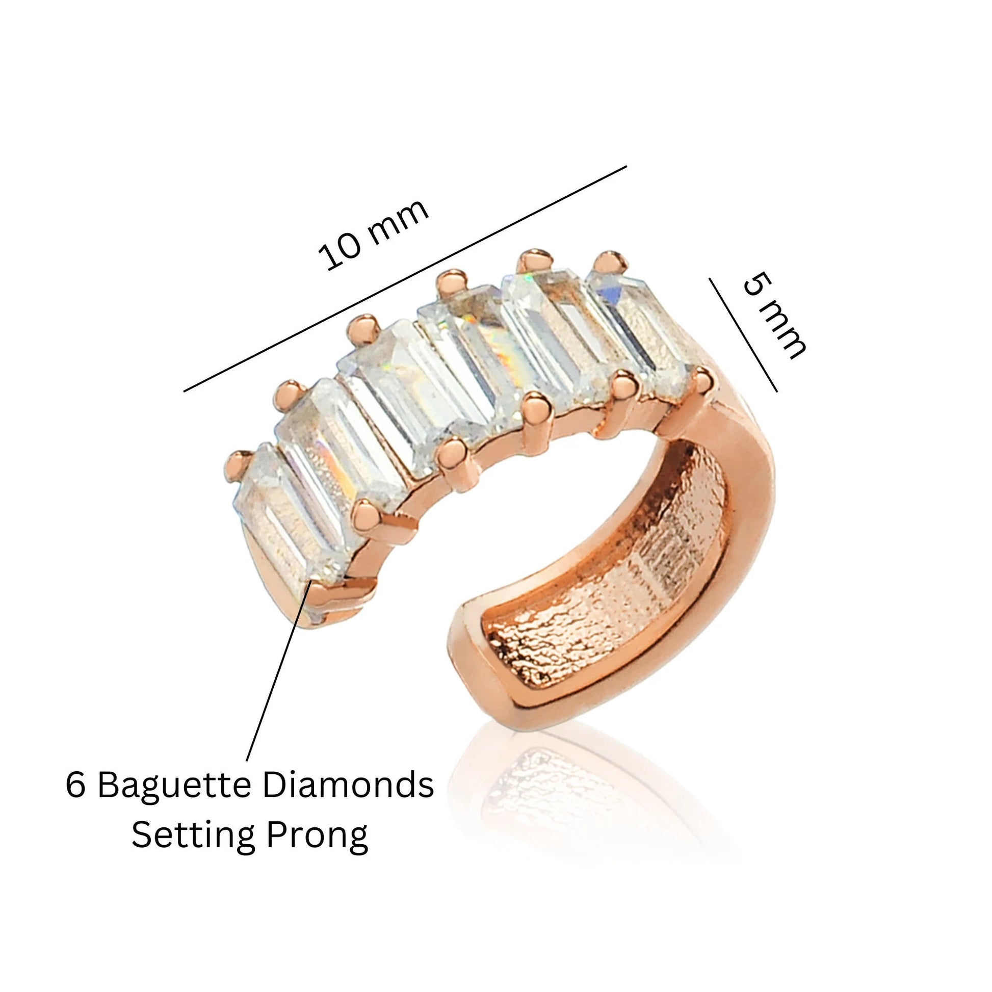 14k Gold Baguette Diamond Ear Cuff | Cartilage Helix Wrap Earring | No Piercing Conch Cuff Gift for Women. Cushionblue