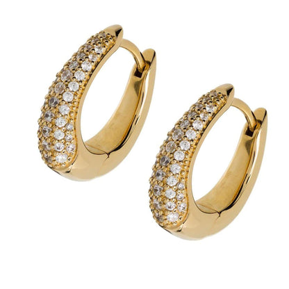 14K Gold Pave Diamond Huggie Earrings | Thick Tapered Hoops | Simple Gold Huggie | Celebrity Style Hoop Earrings | Gift for Her. Cushionblue