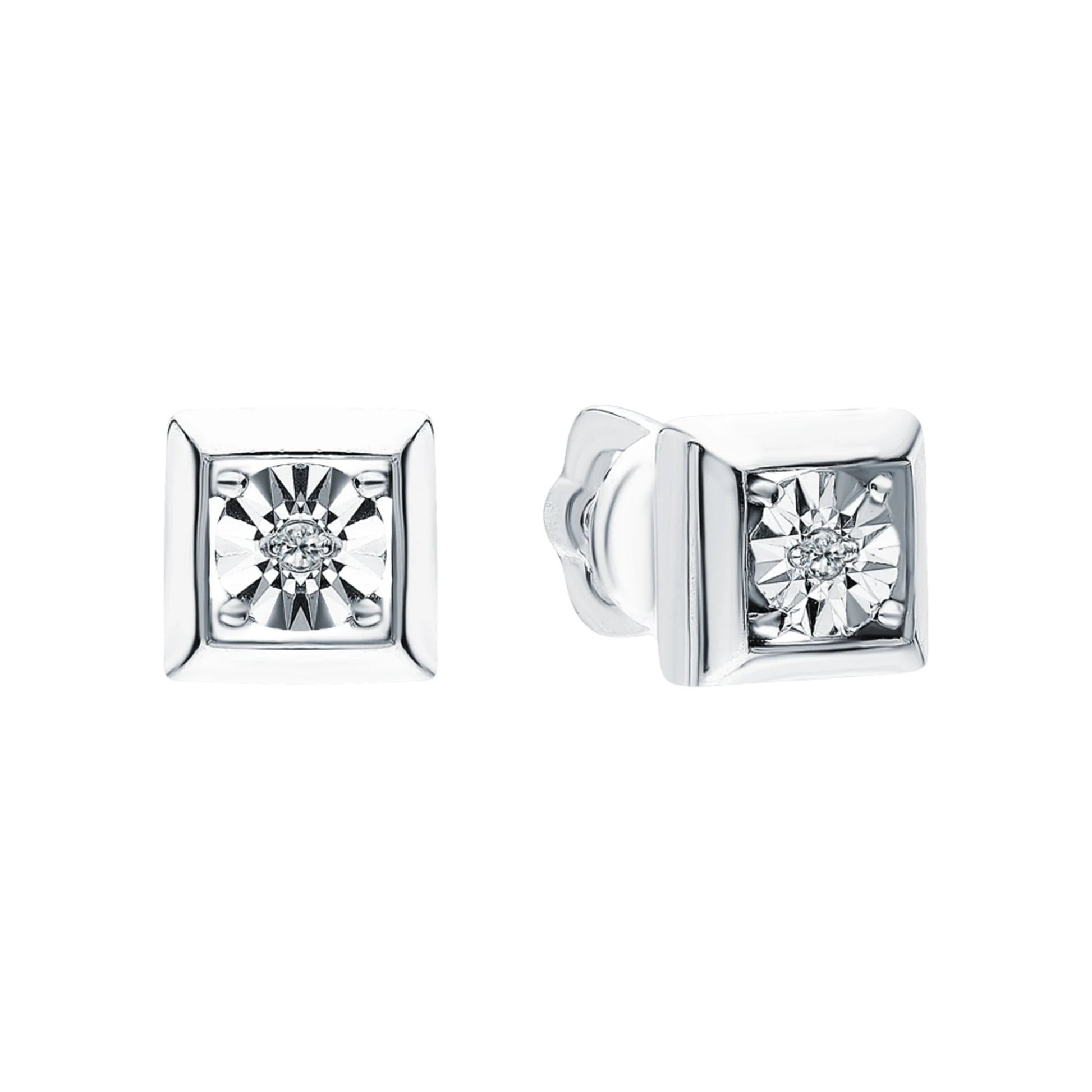 14K White Gold Princess Cut Diamond Stud Earrings | Dainty Square Frame Minimalist Earrings | Gift for Her. Cushionblue