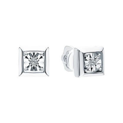 14K White Gold Princess Cut Diamond Stud Earrings | Dainty Square Frame Minimalist Earrings | Gift for Her. Cushionblue