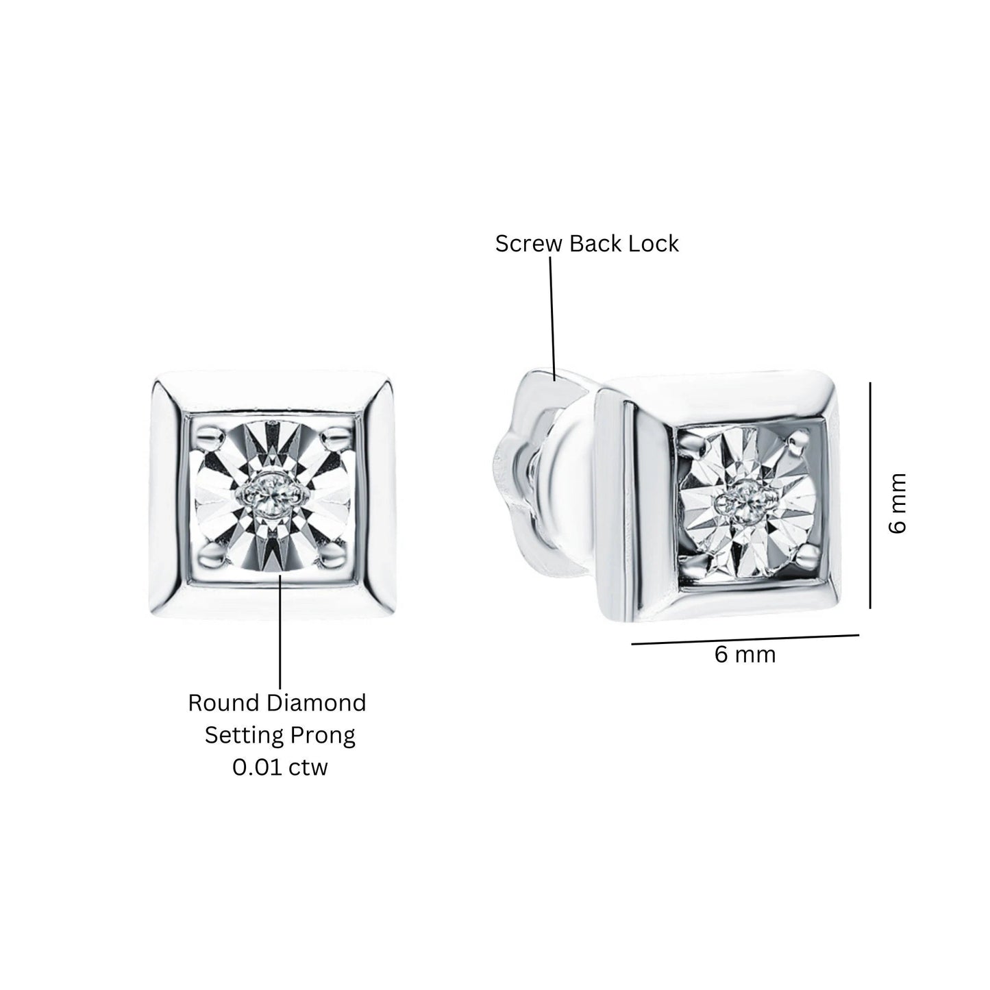 14K White Gold Princess Cut Diamond Stud Earrings | Dainty Square Frame Minimalist Earrings | Gift for Her. Cushionblue