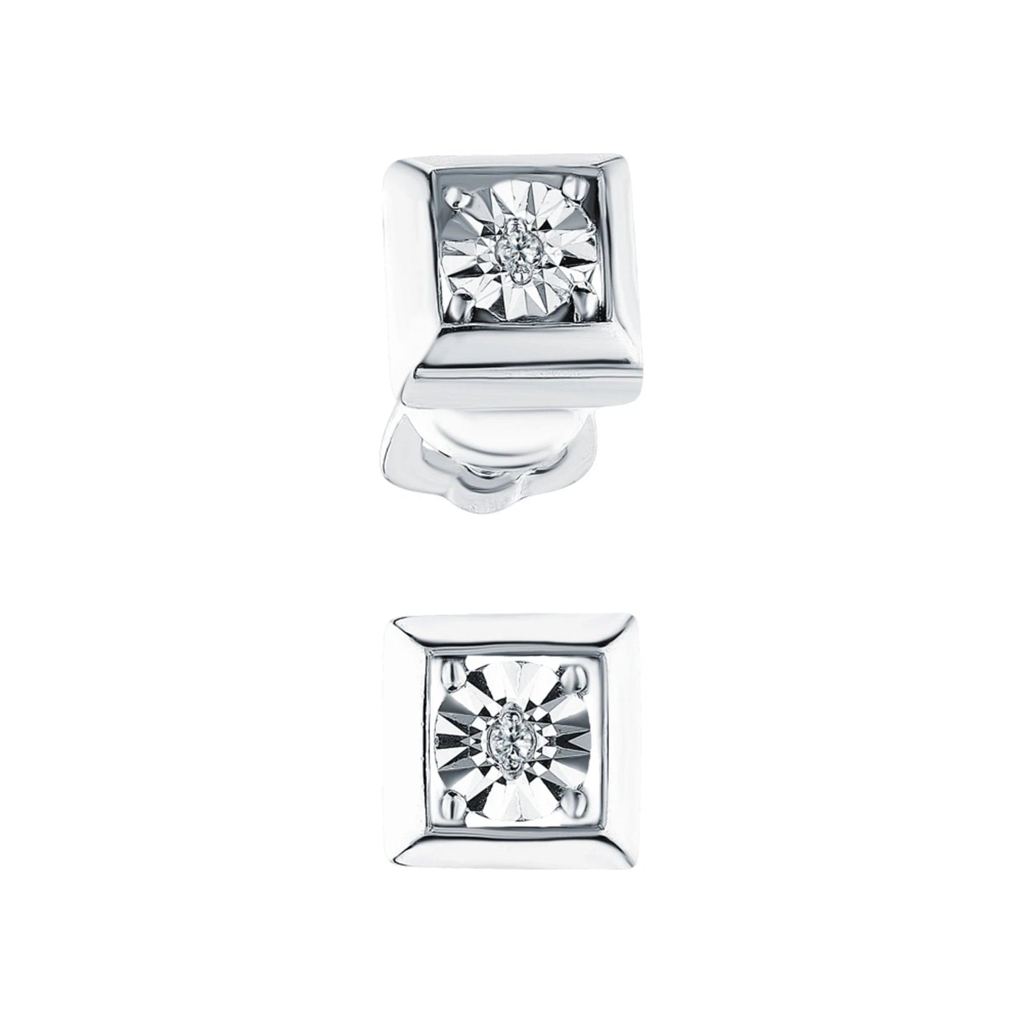14K White Gold Princess Cut Diamond Stud Earrings | Dainty Square Frame Minimalist Earrings | Gift for Her. Cushionblue