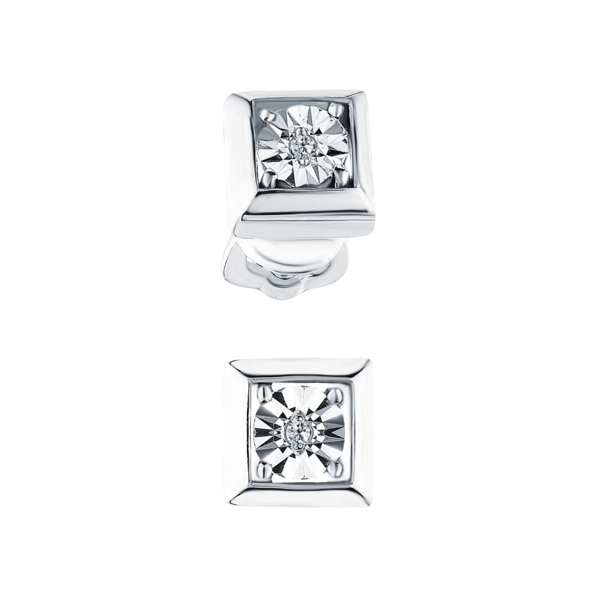 14K White Gold Princess Cut Diamond Stud Earrings | Dainty Square Frame Minimalist Earrings | Gift for Her. Cushionblue