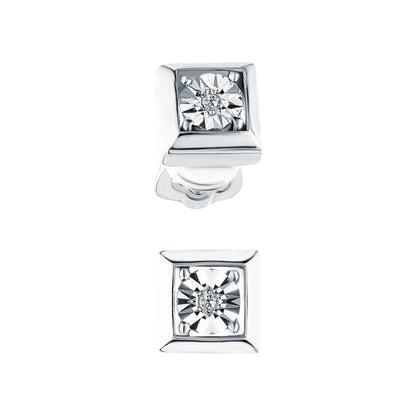 14K White Gold Princess Cut Diamond Stud Earrings | Dainty Square Frame Minimalist Earrings | Gift for Her. Cushionblue