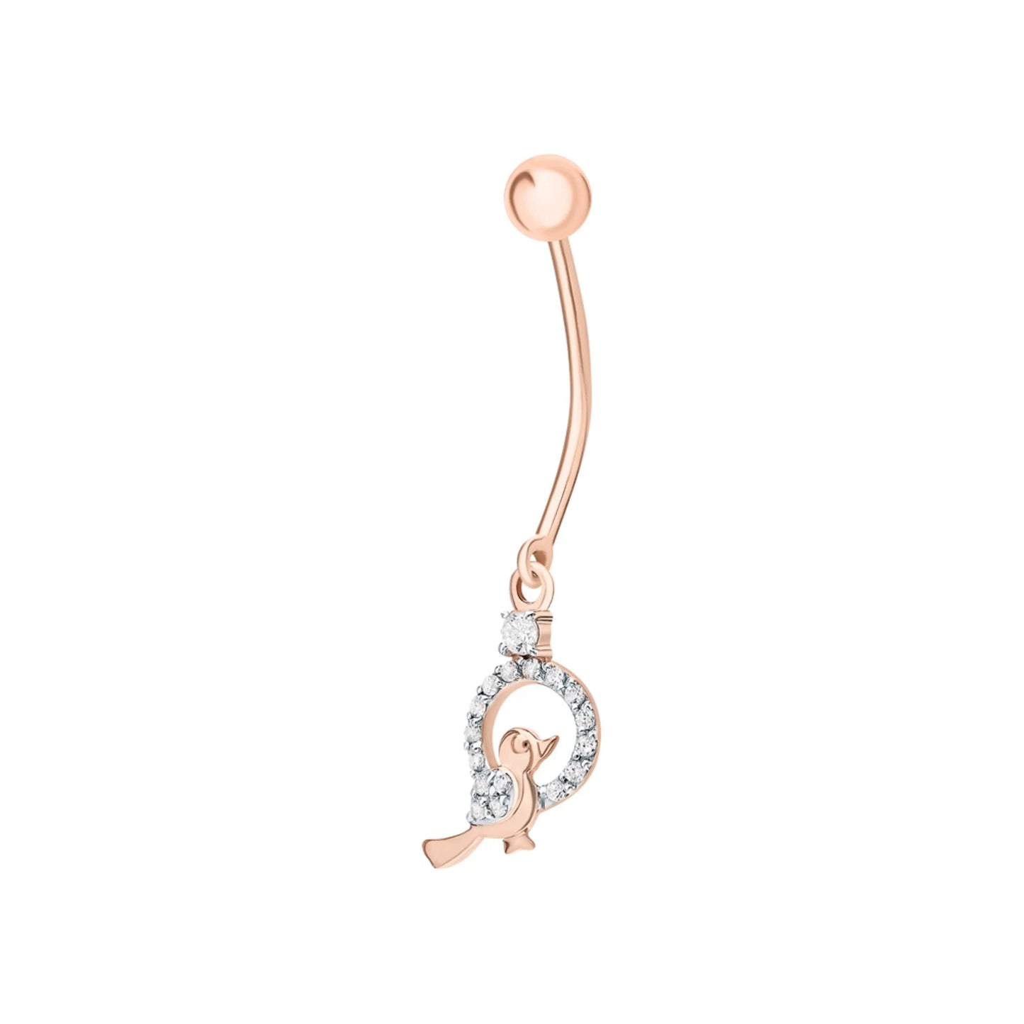 14K Gold Sparrow Belly Button Ring, 14G Diamond Barbell Navel Ring, Dainty Bird Belly Piercing Gift for Her. Cushionblue