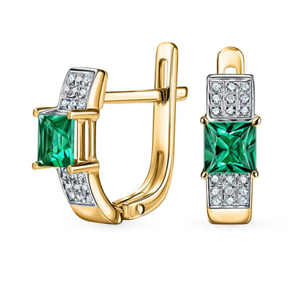 14k Solid Gold Emerald Hoop Earring. Cushionblue