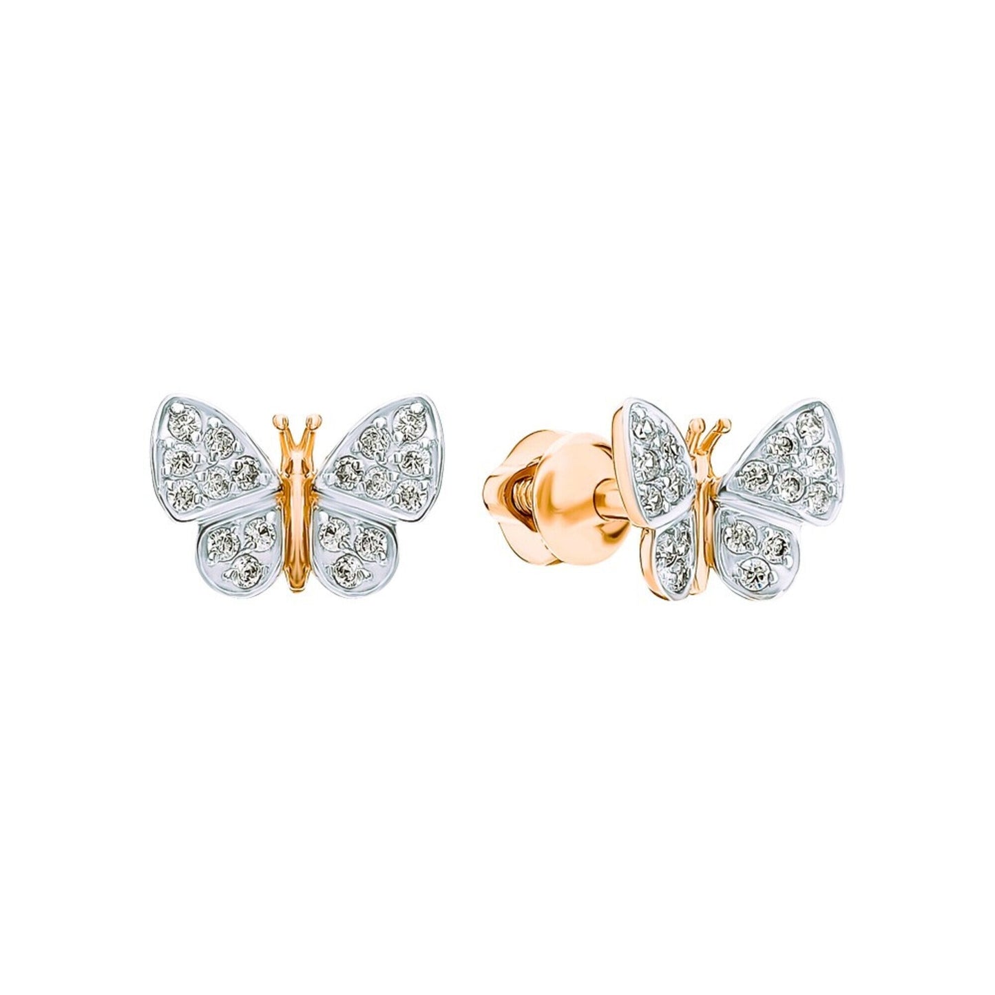 Butterfly Diamond Stud Earrings, Dainty 14K Gold Butterfly Earrings, Sparkly Nature-Inspired Jewelry, Minimalist Diamond Gift for Her Cushionblue