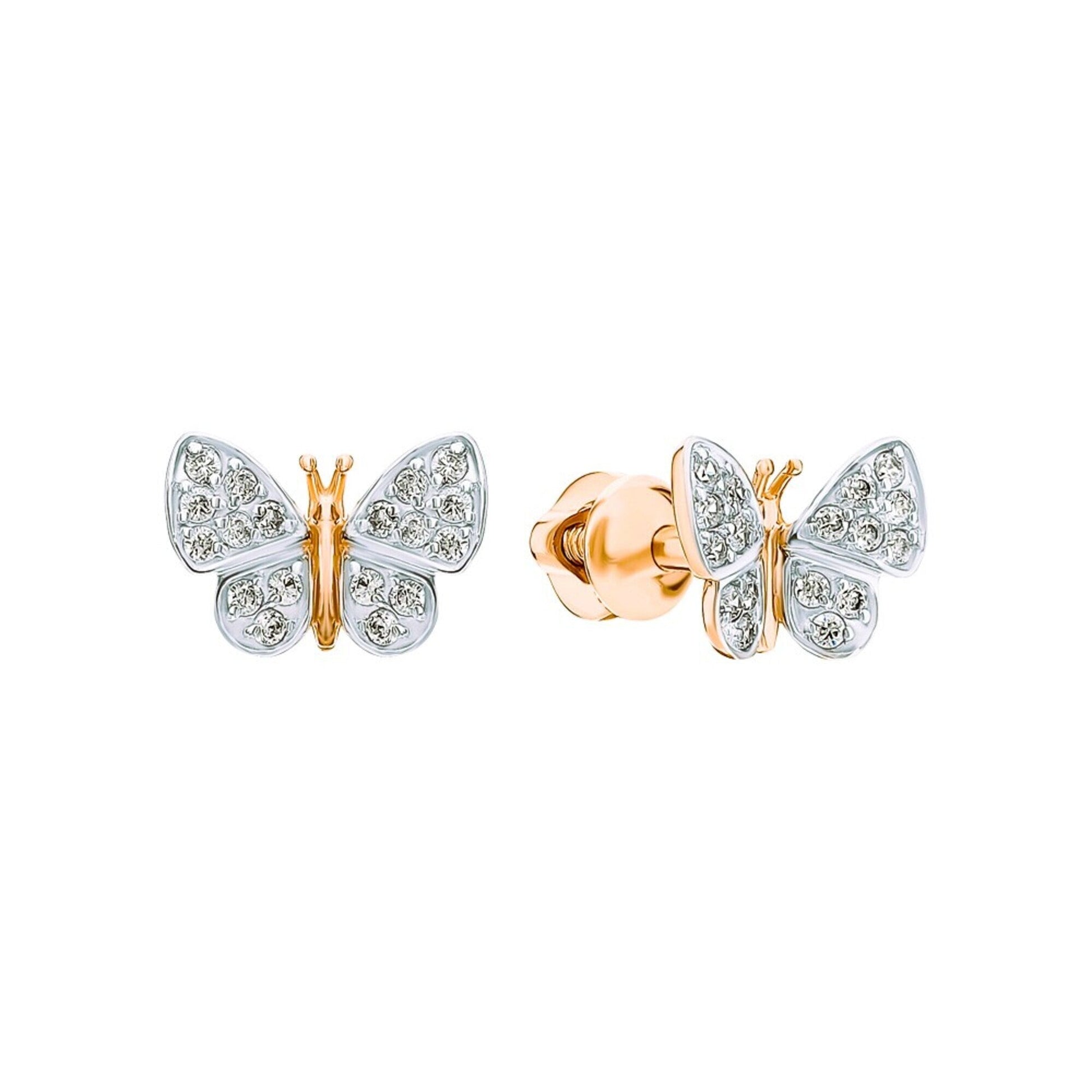 Butterfly Diamond Stud Earrings, Dainty 14K Gold Butterfly Earrings, Sparkly Nature-Inspired Jewelry, Minimalist Diamond Gift for Her Cushionblue