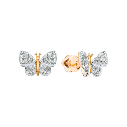 Butterfly Diamond Stud Earrings, Dainty 14K Gold Butterfly Earrings, Sparkly Nature-Inspired Jewelry, Minimalist Diamond Gift for Her Cushionblue