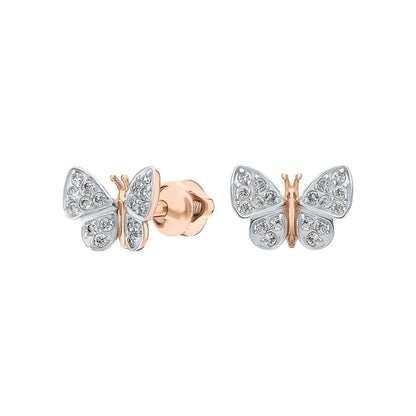 Butterfly Diamond Stud Earrings, Dainty 14K Gold Butterfly Earrings, Sparkly Nature-Inspired Jewelry, Minimalist Diamond Gift for Her Cushionblue