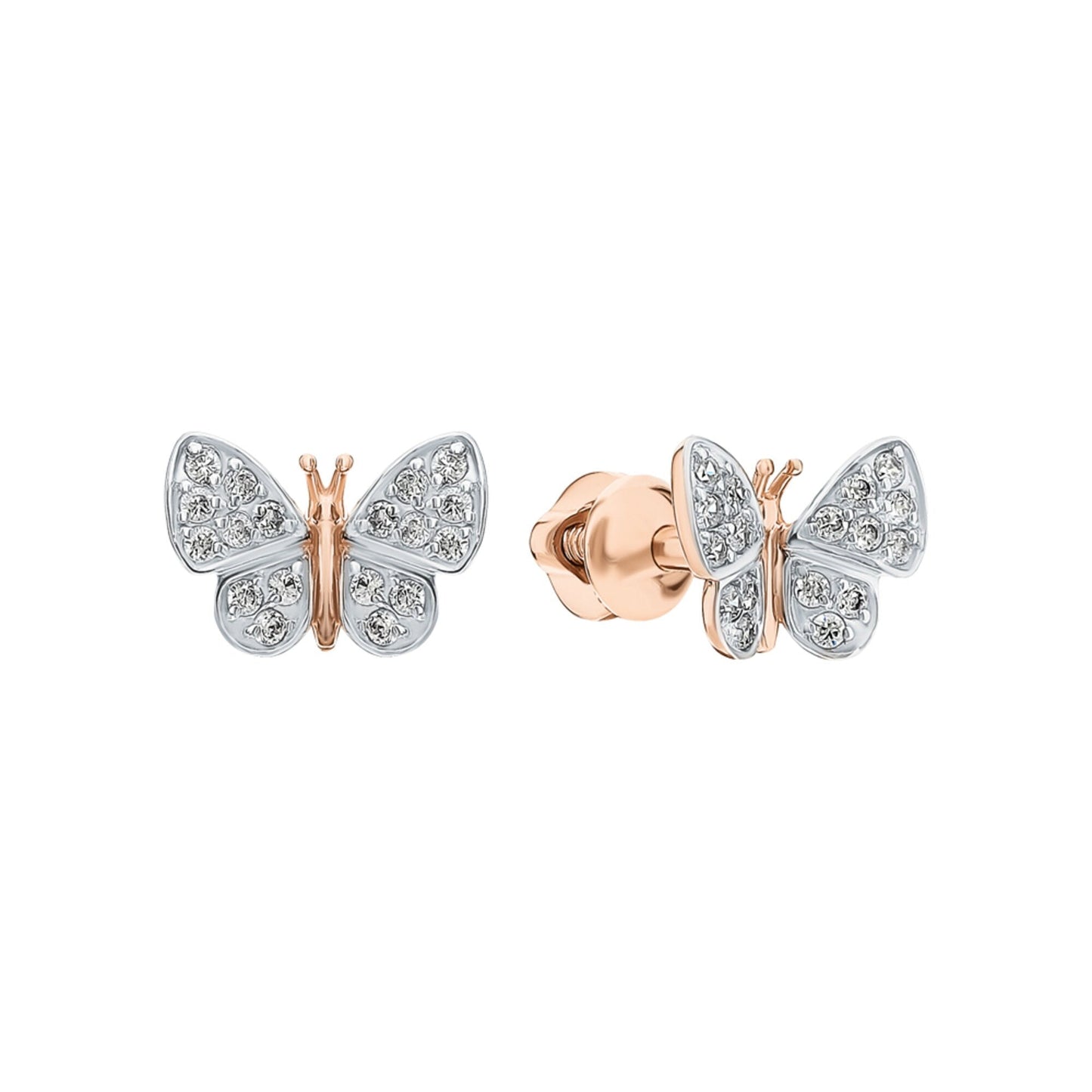 Butterfly Diamond Stud Earrings, Dainty 14K Gold Butterfly Earrings, Sparkly Nature-Inspired Jewelry, Minimalist Diamond Gift for Her Cushionblue