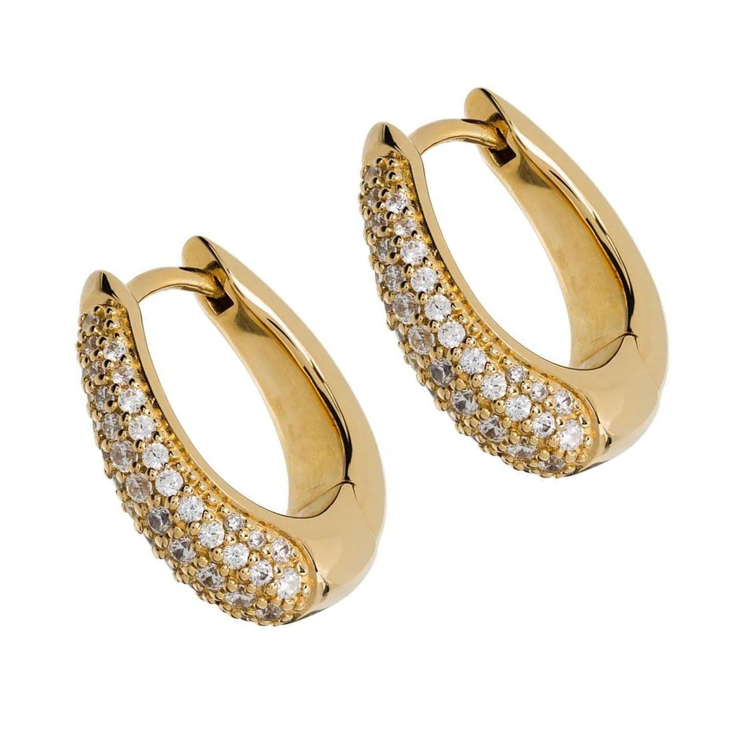 14K Gold Pave Diamond Huggie Earrings | Thick Tapered Hoops | Simple Gold Huggie | Celebrity Style Hoop Earrings | Gift for Her. Cushionblue