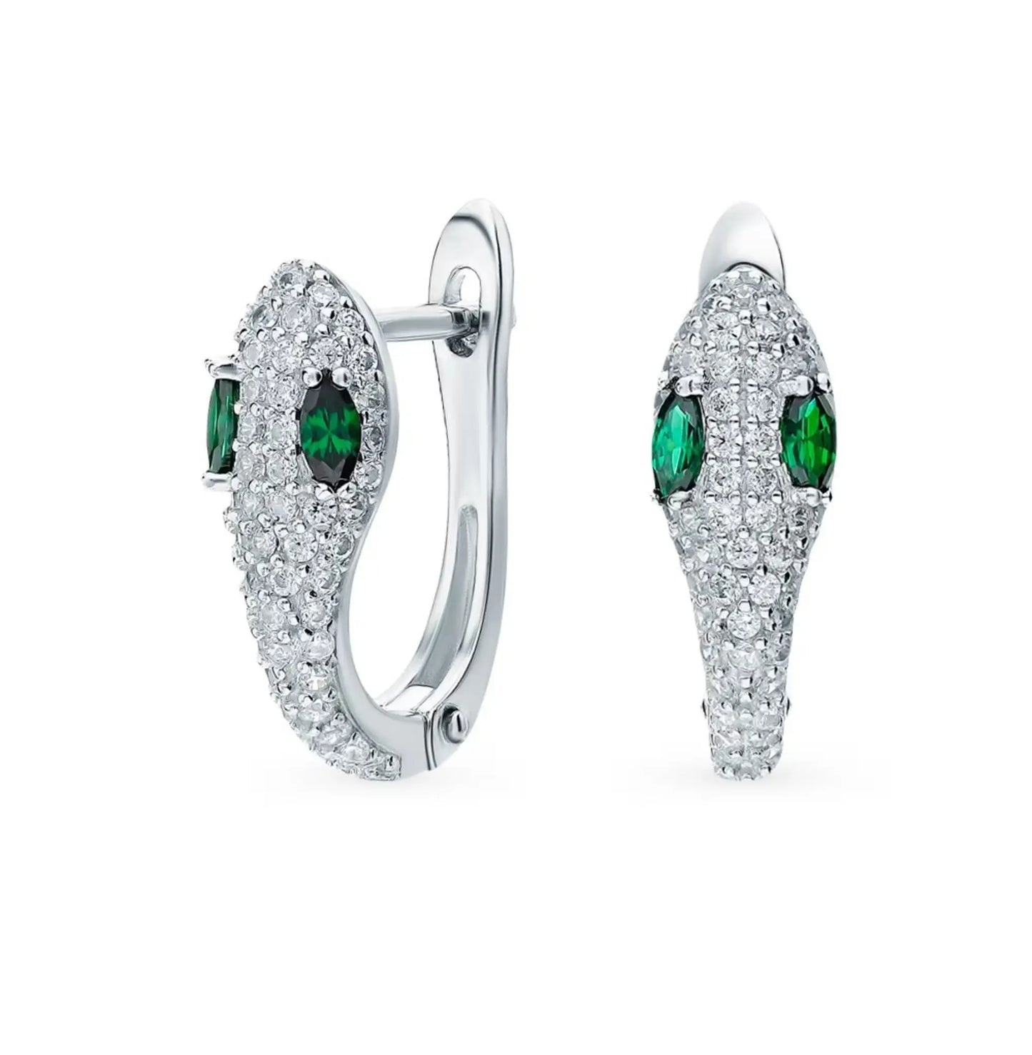 14k White Gold Emerald Snake Hoop Cushionblue