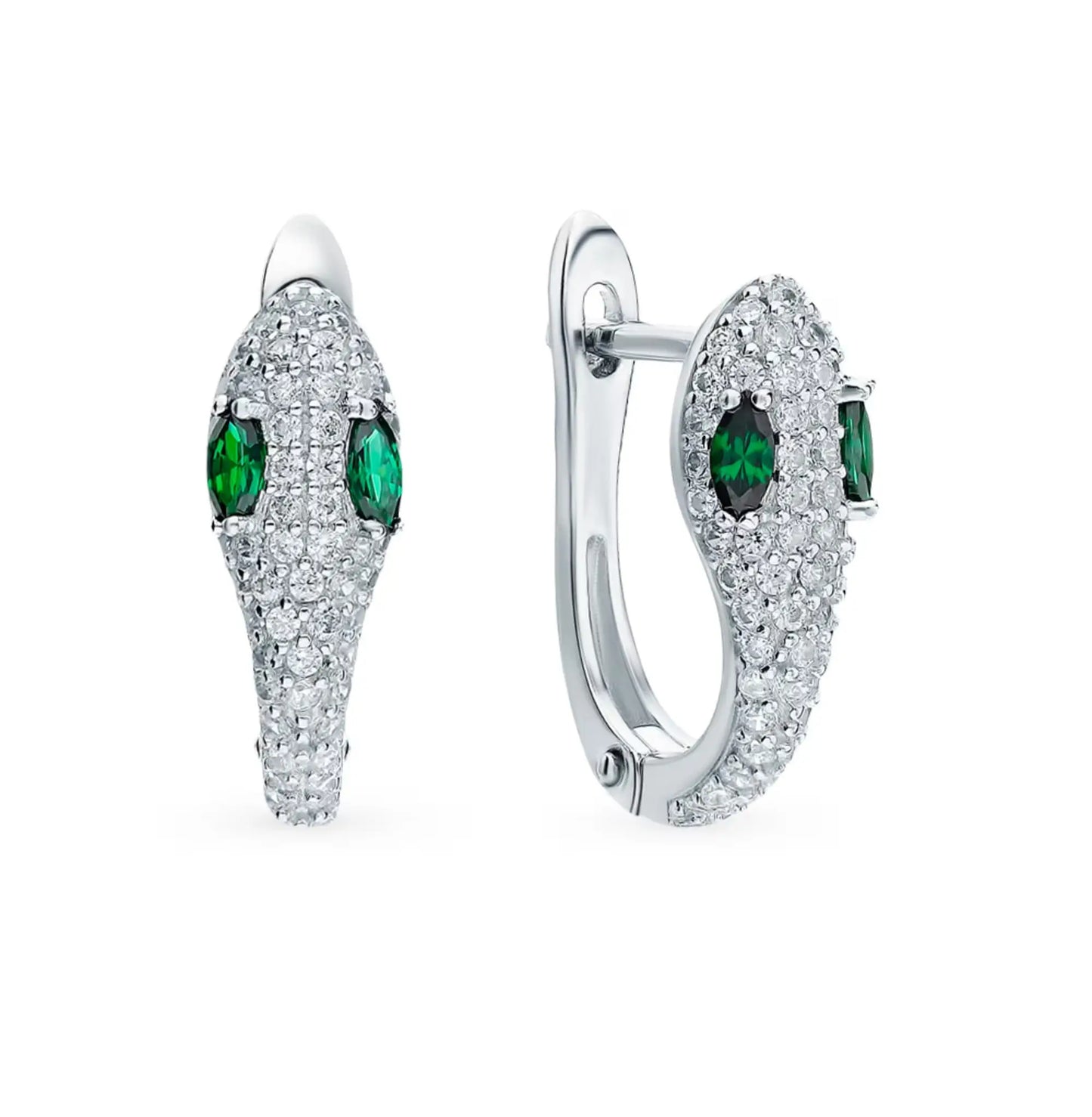 14k White Gold Emerald Snake Hoop Cushionblue