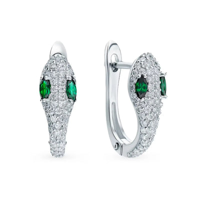 14k White Gold Emerald Snake Hoop Cushionblue