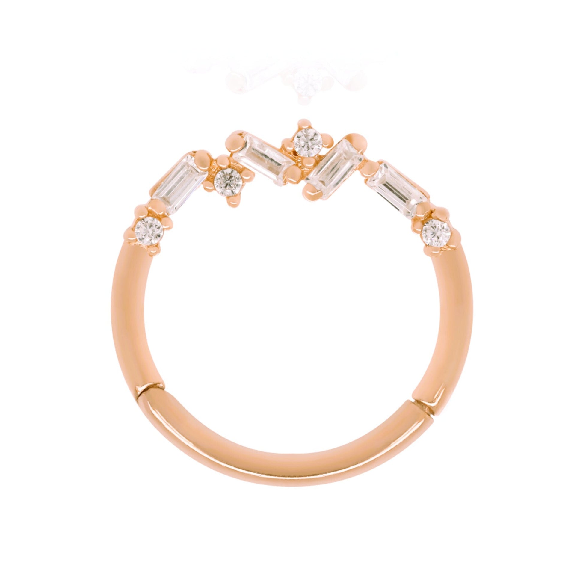 14k Gold Baguette Diamond Cluster Hoop,Tragus Daith Helix Septum Ring. Cushionblue