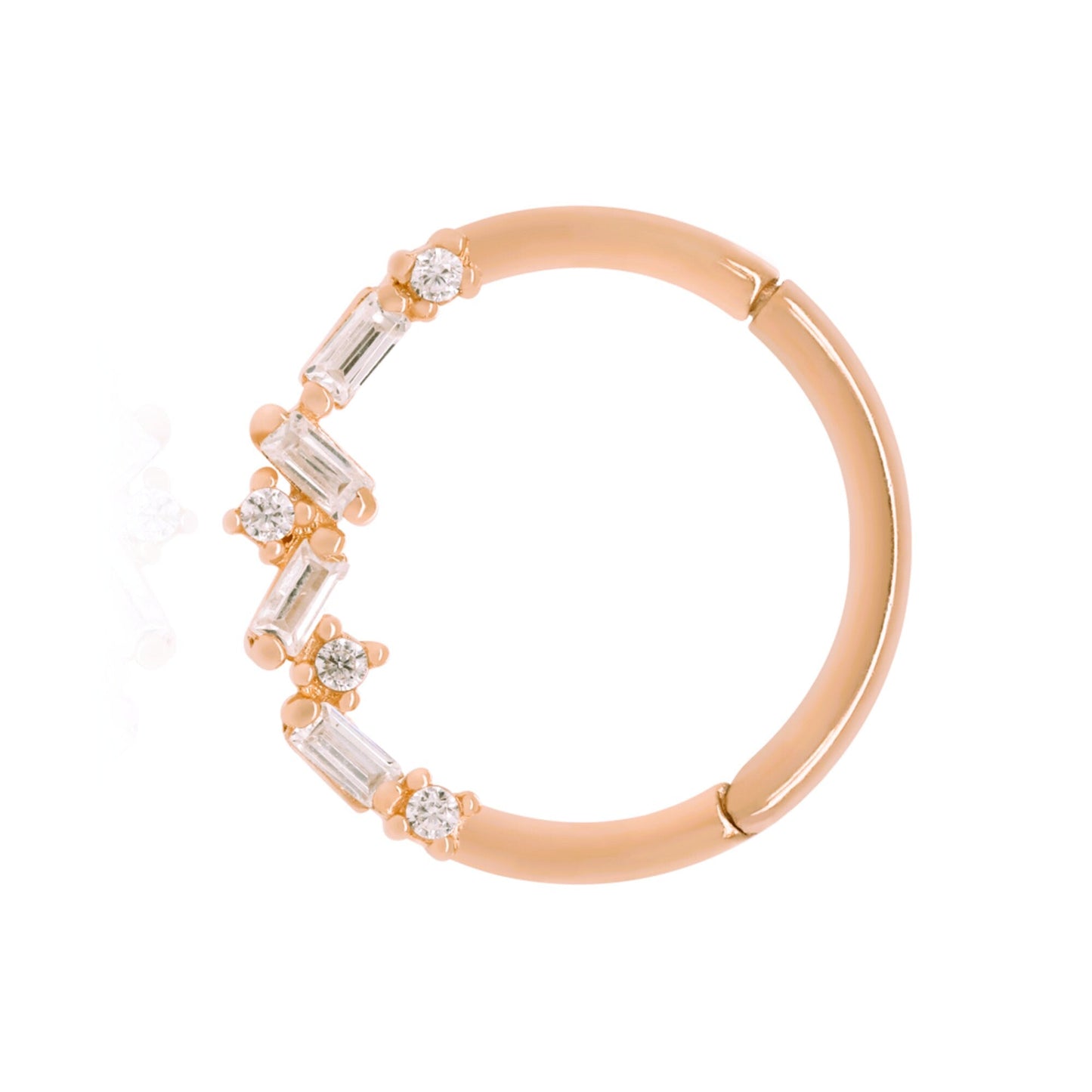 14k Gold Baguette Diamond Cluster Hoop,Tragus Daith Helix Septum Ring. Cushionblue