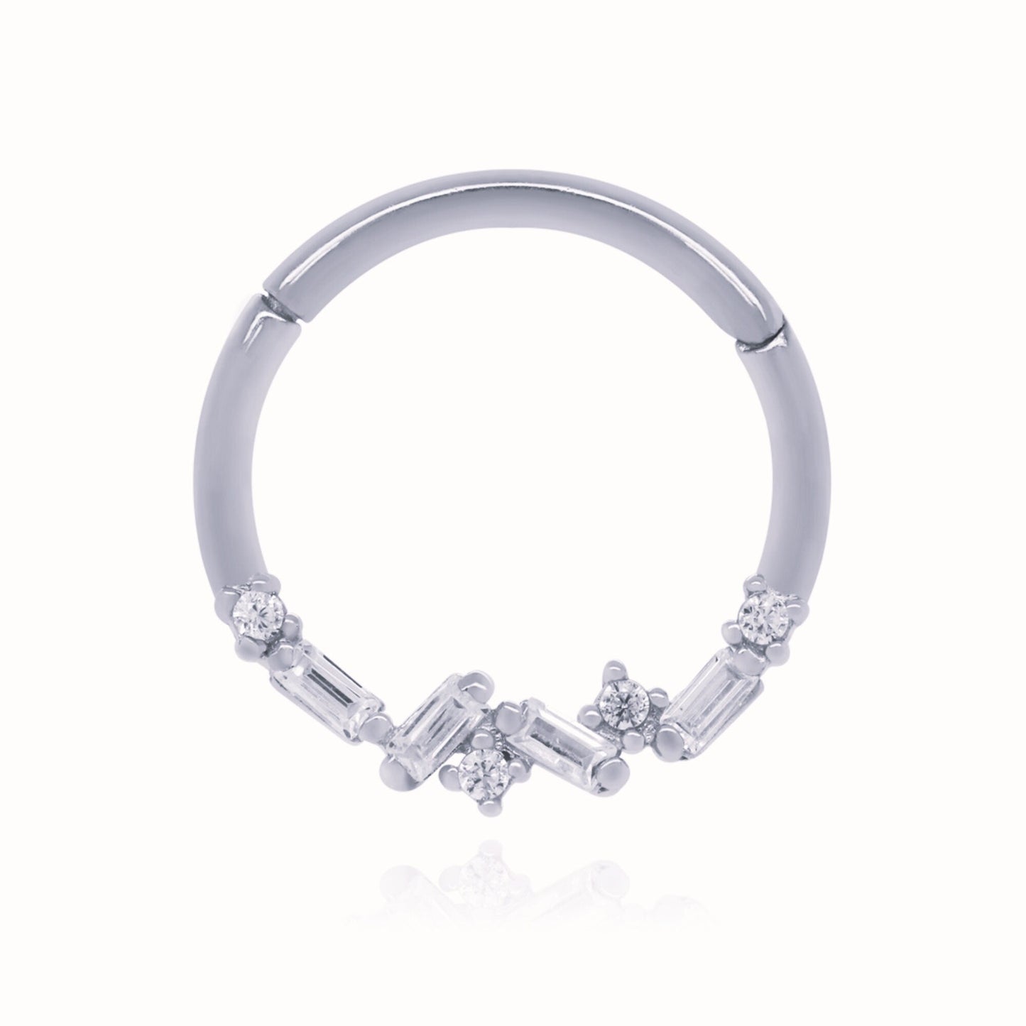 14k Gold Baguette Diamond Cluster Hoop,Tragus Daith Helix Septum Ring. Cushionblue