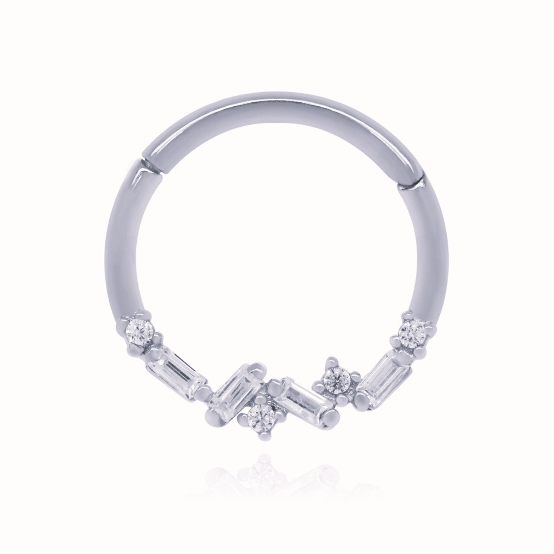 14k Gold Baguette Diamond Cluster Hoop,Tragus Daith Helix Septum Ring. Cushionblue