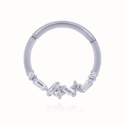 14k Gold Baguette Diamond Cluster Hoop,Tragus Daith Helix Septum Ring. Cushionblue