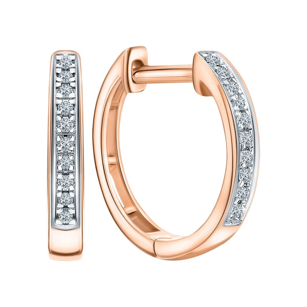14k Gold 14mm Diamond Huggie Hoop Earring | Half Pave Diamond Hoop | Minimalist Gold Earring Gift for Women. Cushionblue