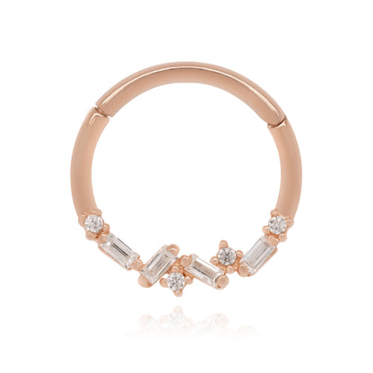 14k Gold Baguette Diamond Cluster Hoop,Tragus Daith Helix Septum Ring. Cushionblue