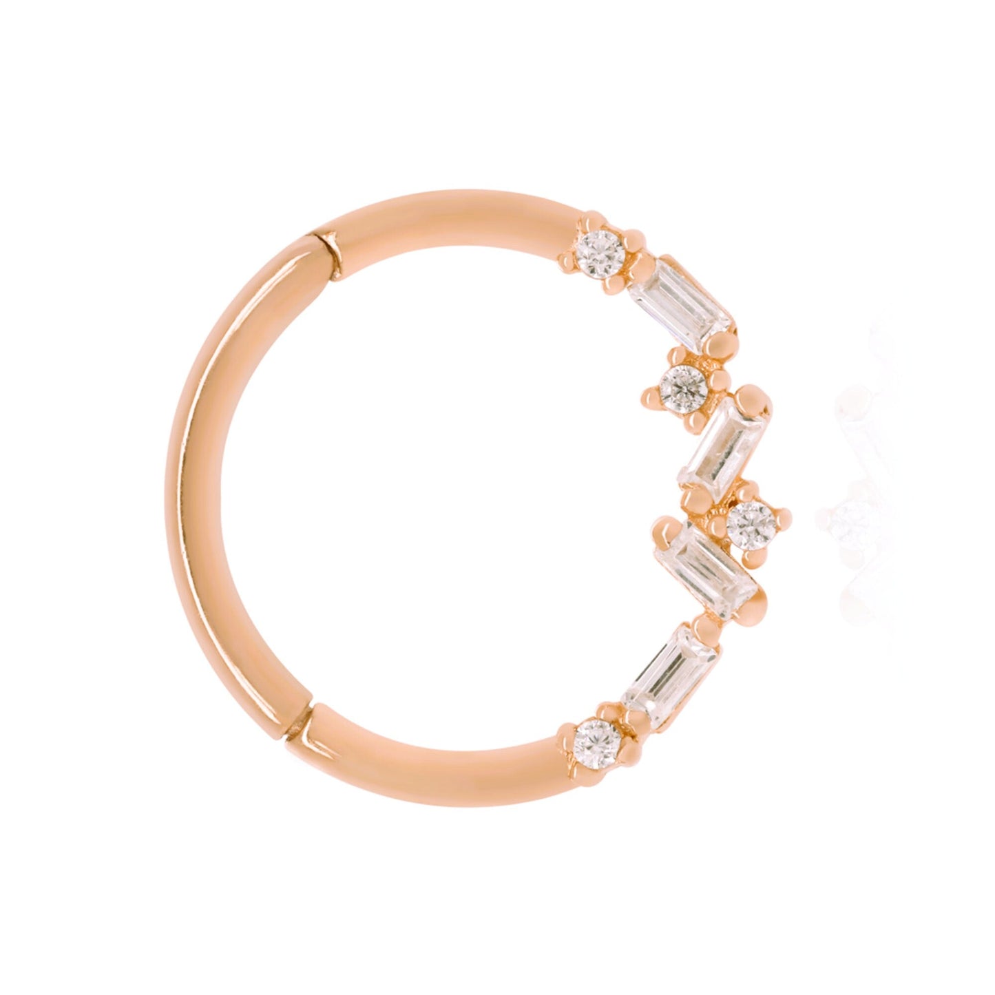 14k Gold Baguette Diamond Cluster Hoop,Tragus Daith Helix Septum Ring. Cushionblue