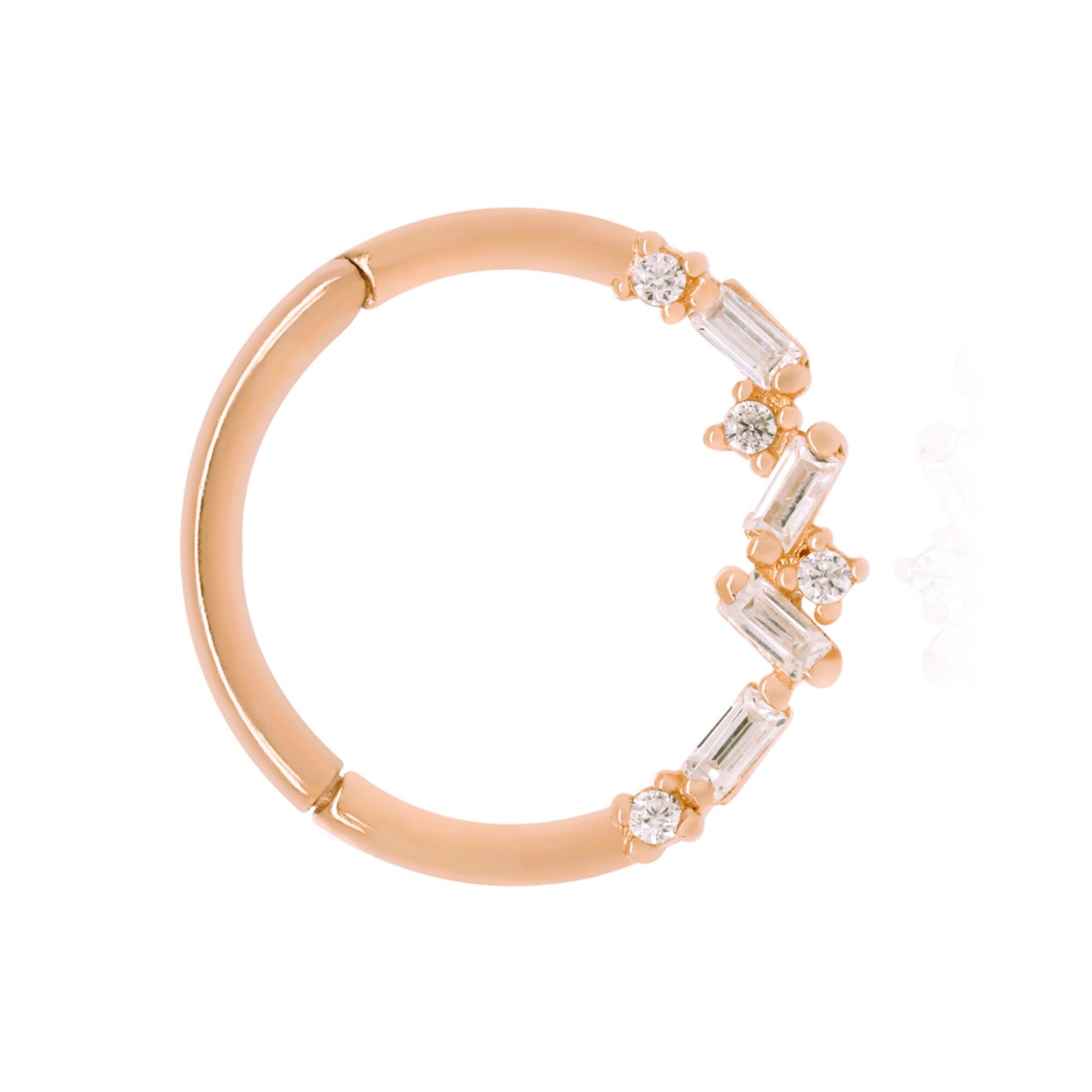 14k Gold Baguette Diamond Cluster Hoop,Tragus Daith Helix Septum Ring. Cushionblue