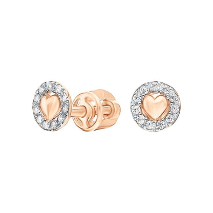 14k Solid Gold Pave Diamond Heart Coin Studs | Round Vintage-Inspired Earrings with Plain Center Heart | Gift for Her cushionblue