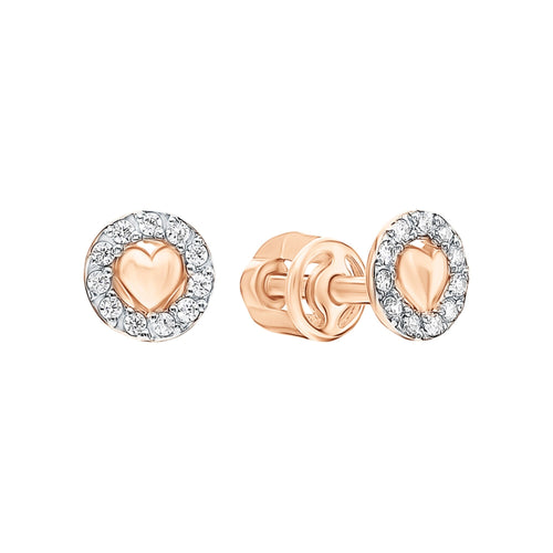 14k Solid Gold Pave Diamond Heart Coin Studs | Round Vintage-Inspired Earrings with Plain Center Heart | Gift for Her cushionblue