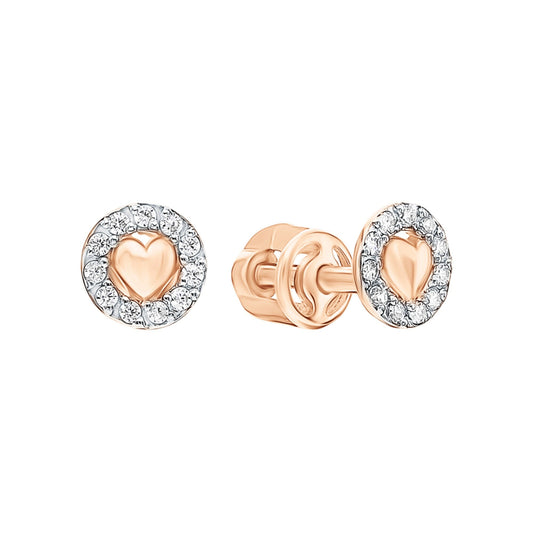 14k Solid Gold Pave Diamond Heart Coin Studs | Round Vintage-Inspired Earrings with Plain Center Heart | Gift for Her cushionblue