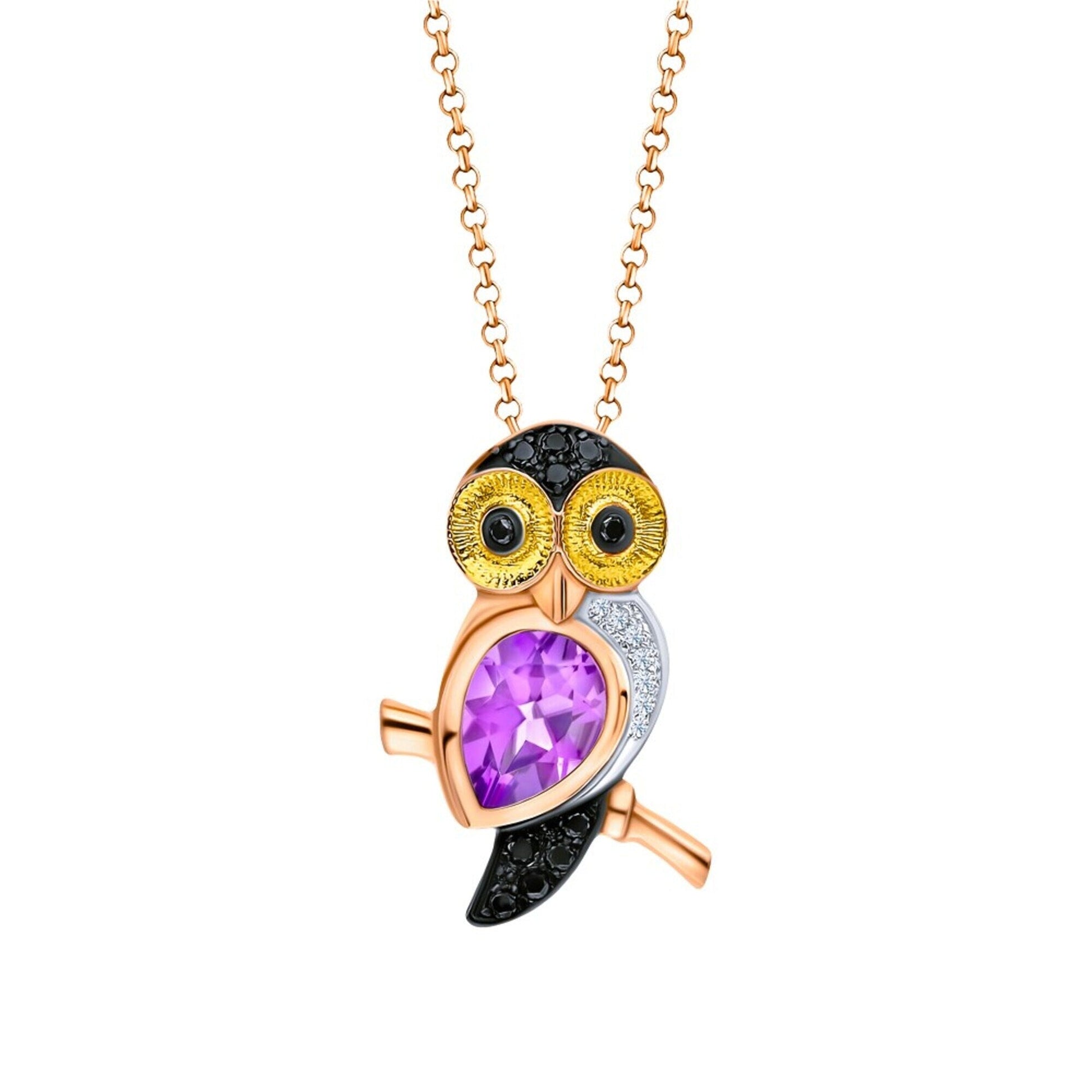 14k Rose Gold Lucky Owl Pendant Cushionblue