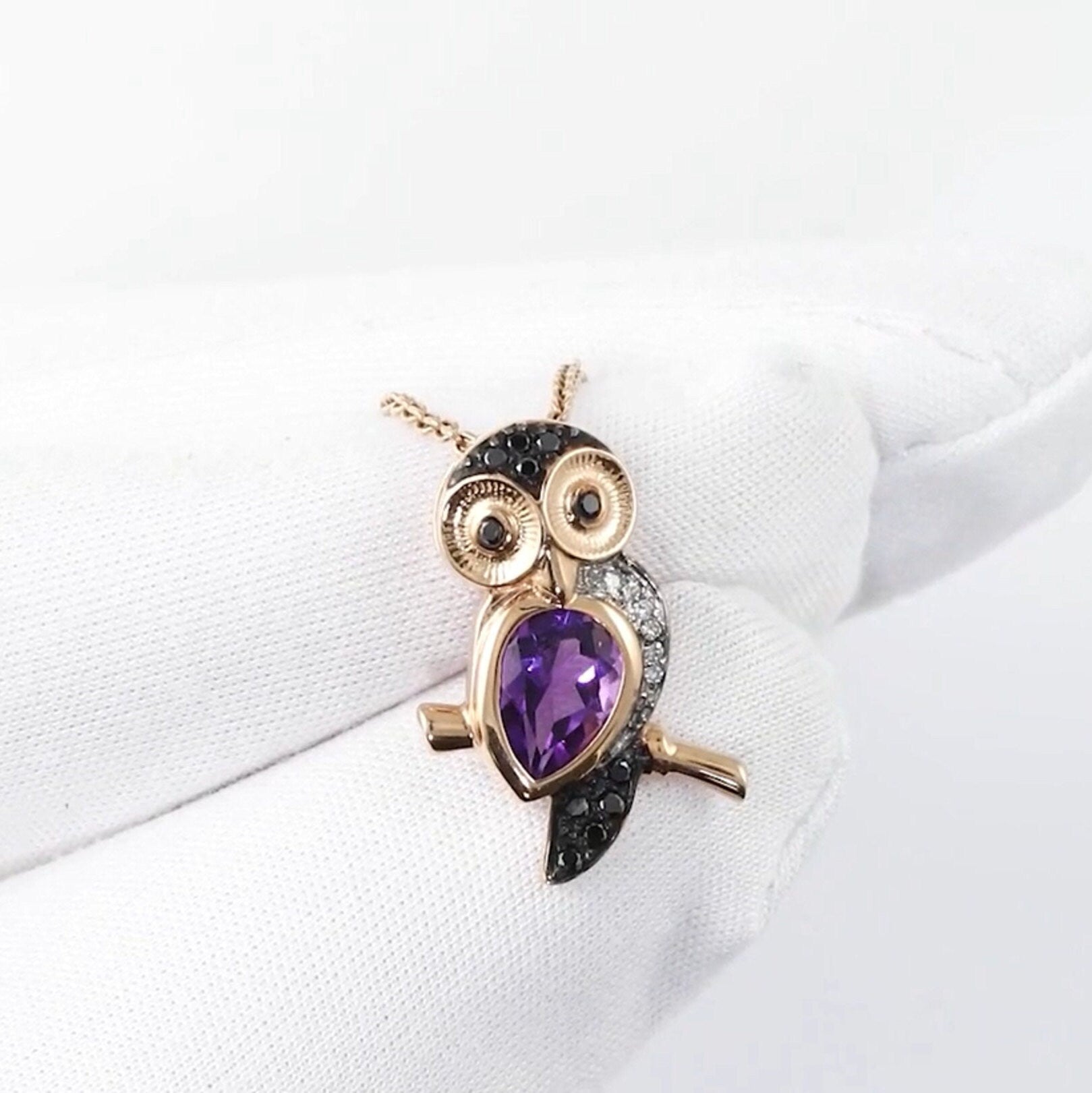 14k Rose Gold Lucky Owl Pendant Cushionblue