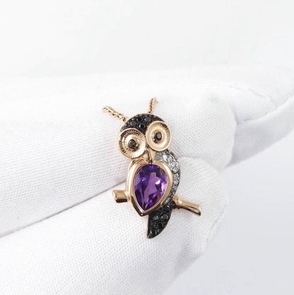 14k Rose Gold Lucky Owl Pendant Cushionblue