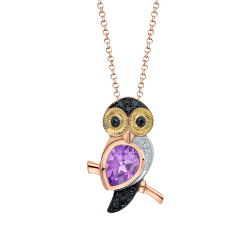 14k Rose Gold Lucky Owl Pendant Cushionblue