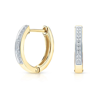 14k Gold 14mm Diamond Huggie Hoop Earring | Half Pave Diamond Hoop | Minimalist Gold Earring Gift for Women. Cushionblue