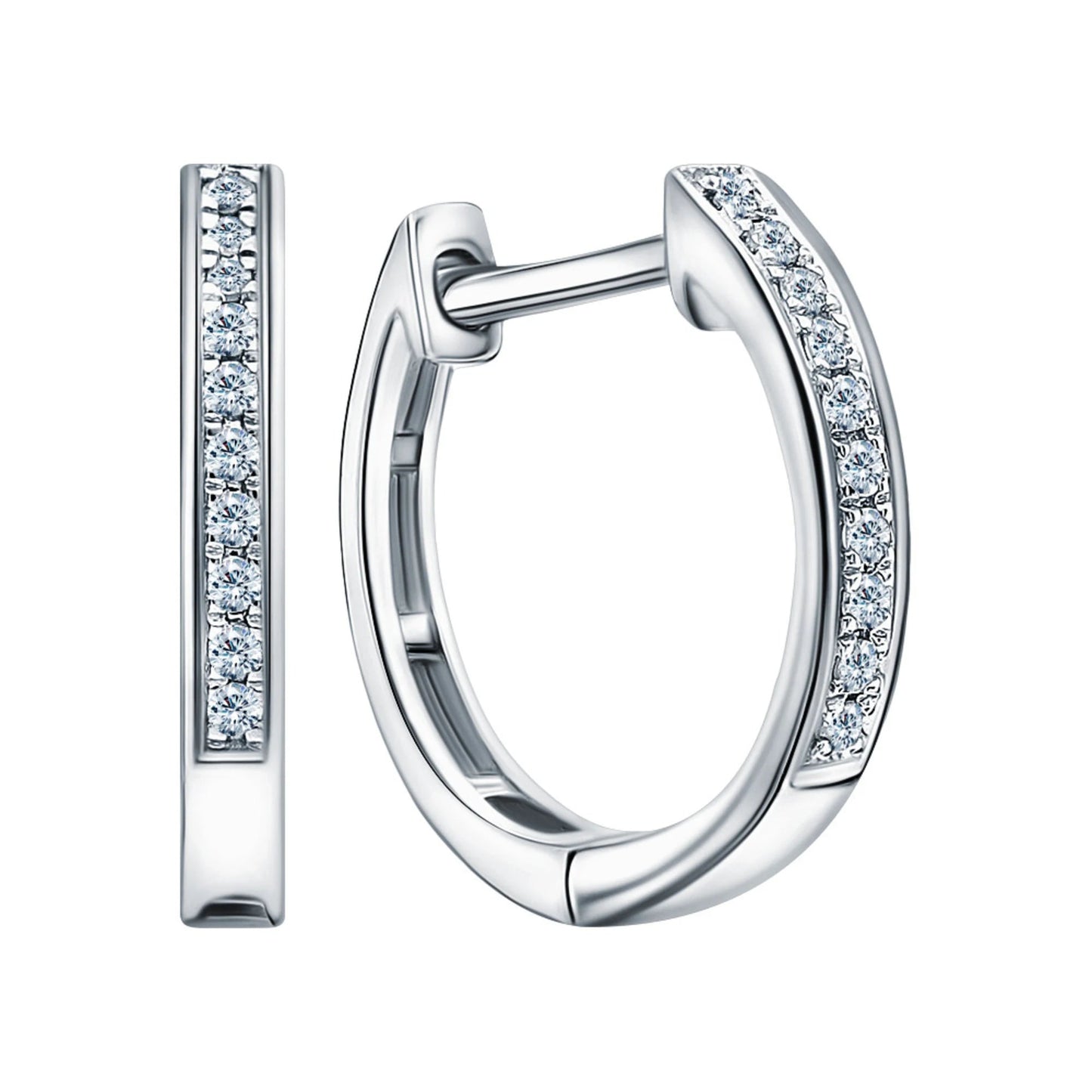 14k Gold 14mm Diamond Huggie Hoop Earring | Half Pave Diamond Hoop | Minimalist Gold Earring Gift for Women. Cushionblue