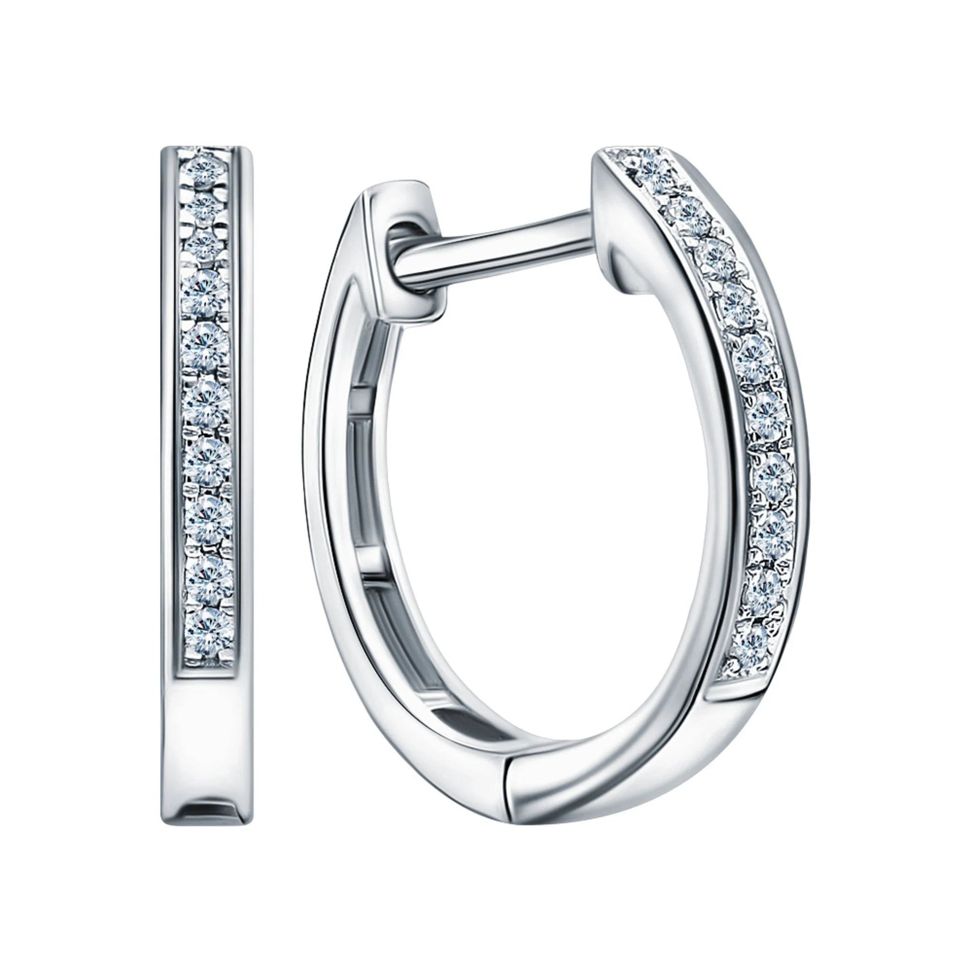 14k Gold 14mm Diamond Huggie Hoop Earring | Half Pave Diamond Hoop | Minimalist Gold Earring Gift for Women. Cushionblue