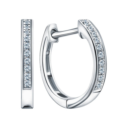 14k Gold 14mm Diamond Huggie Hoop Earring | Half Pave Diamond Hoop | Minimalist Gold Earring Gift for Women. Cushionblue